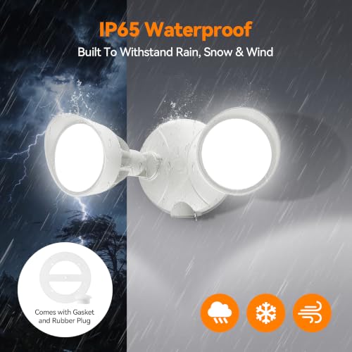 ShineSeed 45W 5500LM Outdoor Flood Lights, Dual Head Wall Switch Controlled LED Exterior Flood Light, 5000K Daylight, IP65 Waterproof Hardwired Security Light for Outside Garage Yard (White) by ShineSeed - Used condition - Image 6