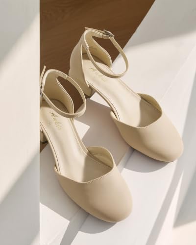 Image of Ankis Round Closed Toe Heels for Women, Low Block Heel Dress Shoes