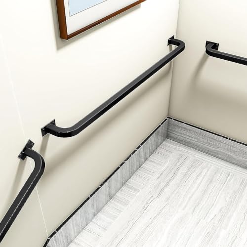 Main courante escalier fer galvanisé noir 380cm rampe de sécurité murale PMR - 8
