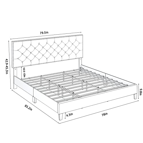 HOSTACK King Size Bed Frame, Modern Upholstered Platform Bed with Adjustable Headboard, Heavy