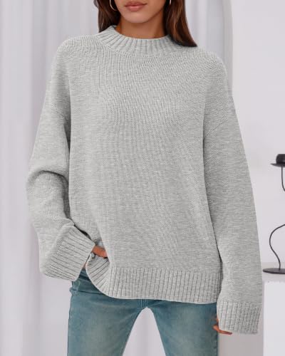 BTFBM Sweaters for Women 2026 Casual Crewneck Long Sleeve Loose Ribbed Knit Pullover Sweater Winter Clothes Fall Outfits(Light Grey, X-Large) — view 5