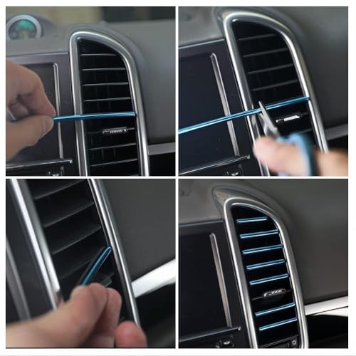 Image of Car Auto Air Conditioner Vent Outlet Trim Strip, DIY Decoration Chrome PVC Car Interior Moulding Trim Strip Line for All Straight Air Vent Outlet(20 Pieces Blue).