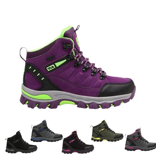 JohSahn Botas de senderismo para hombre y mujer, impermeables, transpirables, ligeras, con agarre antideslizante, comodidad y estabilidad para trekking, camping, aventuras al aire libre, morado, 43 EU