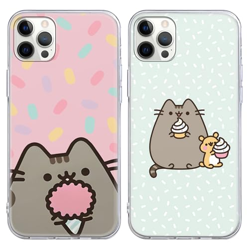 Stradvnaly 2 Piezas Transparente Funda para Samsung Galaxy A14 5G 6,6', Kawaii Anime Patrón Cartoon Pusheen Gato Diseño Suave TPU Carcasa Protectora Antichoque Bumper Niña Case Cover,Kawaii