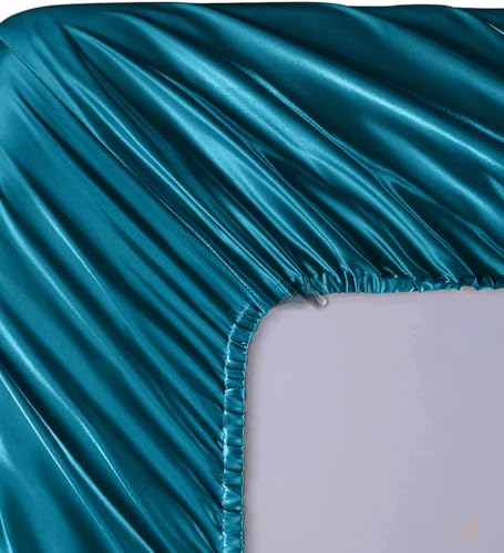 Image of COOLBEDS Satin Elastic Fitted Sheet & 2 Pillow Covers (Single, Teal)
