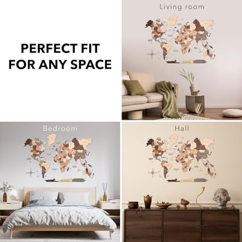 Image of Enjoy The Wood 3D Wooden World Map Wall Art (Smokey, 2XL) | Large Travel Map with Pins for Art Decor, Decorative Map of the World for Home, Office Travel Wall Art Housewarming Gift Idea