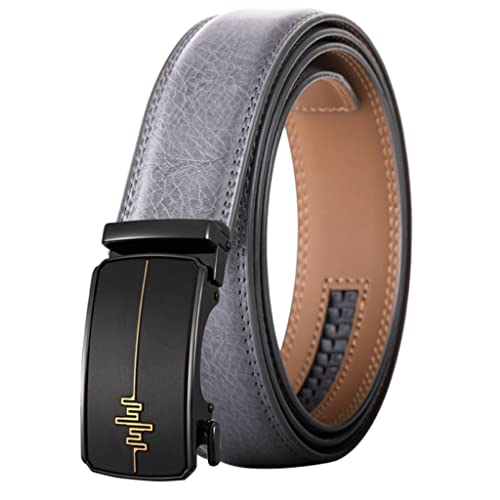 Ratchet Buckle Male Casual Trouser Belt Strap Gray Genuine Leather Alloy (Color : A, Size : 110cm) (A 115CM)