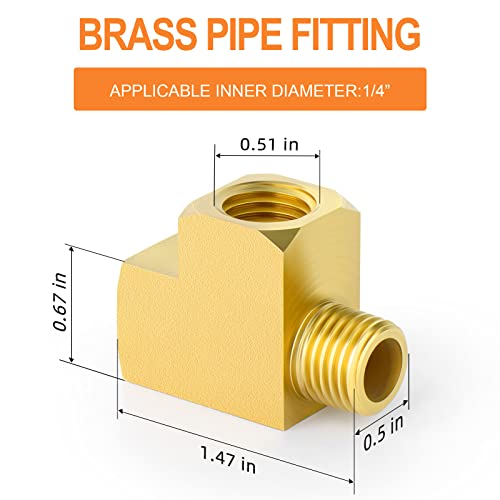 Image of GASHER 1 Pcs Brass Tee Fitting, 1 /4 inch FNPT x 1 /4 inch FNPTx 1 /4 inch MNPT Pipe Fittings, Male Run Tee