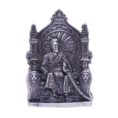 Image of anciently Chhatrapati Shivaji Maharaj Statue for Car Dashboard | Shivaji Maharaj Murti for Car Dashboard, Metal, 1 Piece (Silver Colour)