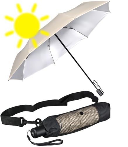 iX-brella City Trekking Sonnen-Regenschirm mit extra langem Stock mit UV- und Hitzeschutz - Silver Coating - beige