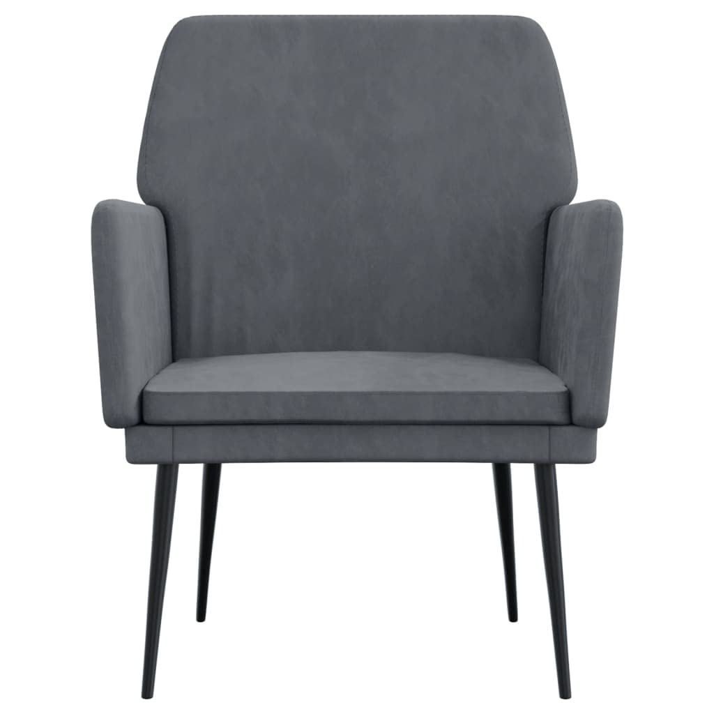 Comoda poltrona in velluto con struttura in metallo, 62 x 79 x 79 cm, grigio scuro, schienale e braccioli imbottiti per una seduta rilassante, istruzioni di montaggio incluse (lingua italiana