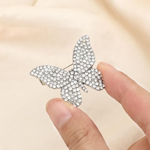 Image of Silver Butterfly Pin Rhinestone Butterfly Brooch Pin for Women ButterflyLapel Pins Silver Brooch Pins Decoration Gift