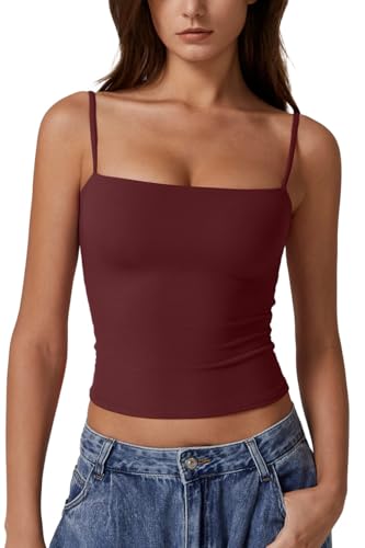 Image of QINSEN Women's Double Lined Basic Tank Top Adjustable Spaghetti Straps Sleeveless Camisole Shirts