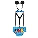 Baby Boys 1st Birthday Outfit Cartoon Bodysuit One Piece Gentleman Bottoms Suspender Straps with Bow-tie #21 Blue One 12-18 Months