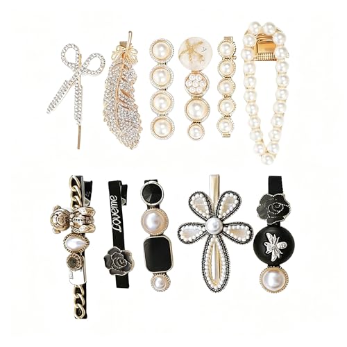 16 Pieces Women's Hair Clips, Black & White Plaid Cute Hair Clips, Simple Geometric Duckbill Clips, No Bend Korean Styling Minimalist Hair Accessories, Women's Gifts (pearl)
