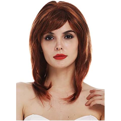 WIG ME UP - TYM-366-MT-R28S Perücke Damenperücke Monofilament mittellang schulterlang glatt Scheitel Kupferrot Schwarz Blond Strähnchen Cover