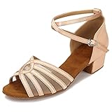 LuiXiu Ballroom Latin Salsa Dance Shoes Women Low Heel Practice Dancing Sandals for Social Beginner LX01(8,Nude-1.5 Inch Heel)