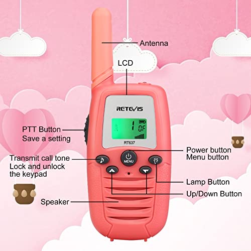 Retevis RT637 Walkie Talkies Niños, Juguetes Regalos de 6 a 12 Años,Linterna LCD, VOX Largo Alcance,Walkie-Talkie para Viajes Familiares,Vocación (Rosa, 2 Pieza)