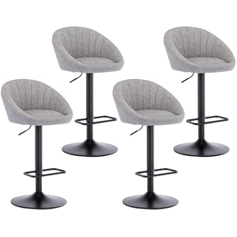 CIMOO Swivel Bar Stools Bar Height Set of 4 with Back Adjustable Counter Height Barstools, Modern Upholstered Stools for Kitchen Island Chairs with Black Legs for Home Bar/Pub, Grey Terrycloth Cover