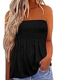 IWOLLENCE Women's Plus Size Tube Tops Flowy Pleated Strapless Top Long Sleeveless Backless Bandeau Tanks Cute Holidays Beach Coverups Summer Black, 3XL