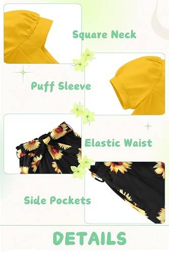 Image of Arshiner Toddler Girls 3 Piece Outfit Set Puff Sleeve Square Neck Top with Shorts and Matching Headband Summer Clothes 2T-8Y