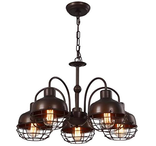 24" Rustic Pendant Lamp, Wire Cage Pendant Lamp, Oil Rubbed Bronze Hardwire Industrial Vintage Style Ceiling Lamp for Home Decor Headboard Bathroom Kitchen Farmhouse Porch Garage