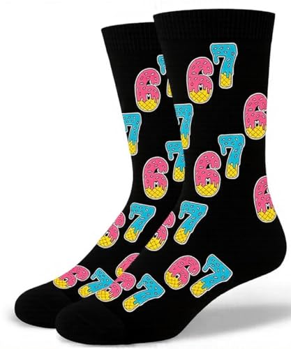 Axxnism 67 socks Six Seven Cotton Novelty Socks Ice Cream Drip Funny meme Cute Christmas stocking stuffings Gift (Black)