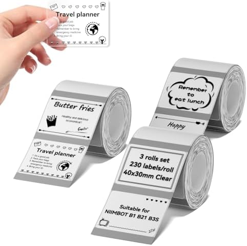NIIMBOT Juego de 3 rollos de etiquetas para impresora adhesiva B1...