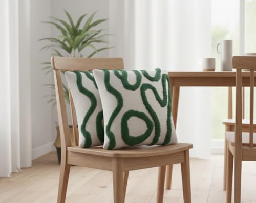 Image of Furnistitchs Premium Decorative Throw Cushion Pillow Cover Boho Home Decor - Living Room Bedroom Couch Sofa Cushion Covers 16 inch x 16 inch (2, Green Zigzag)