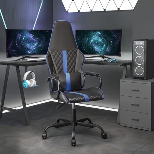 Teenpull Silla Gaming Negro Azul Piel Sintética Altura Ajustable Giratoria con Ruedas para Oficina y Jugadores