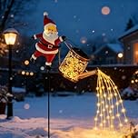 Dujuanus Christmas Pai Natal Solar Kettle Lights Garden Lawn Decorative Lights, Waterproof Metal Garden Decor with LED Light - Hanging Solar Kettle, para Backyard, Lawn, pátio (Warm White)