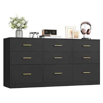 VASAGLE Custos Collection - Dresser for Bedroom, Chest of Drawers for Closet, Modern Style, TV Stand for Living Room, 9 Drawers, 15.8 x 63 x 30.7 Inches, Ink Black ULTS419BC01S