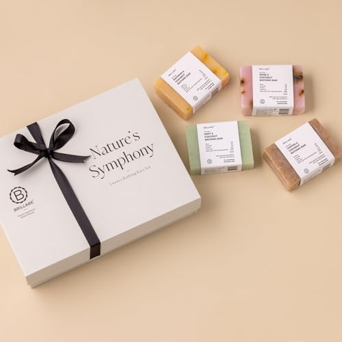 Image of Brillare Nature's Symphony Bathing Bar Gift Box | Saffron & Coconut, Rose & Coconut, Mint & Coconut, Coffee & Coconut Bathing Bars | Ideal Gift Special Occasions (Pack of 4)
