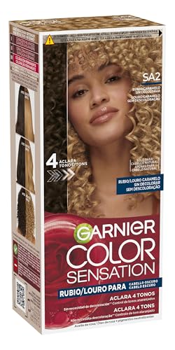 GARNIER - Pack 4 Color Sensation Tinte Permanente SA2 Rubio Caramelo, Color Intenso y Brillo Espejo, Cobertura 100% de Canas con Aceites Florales