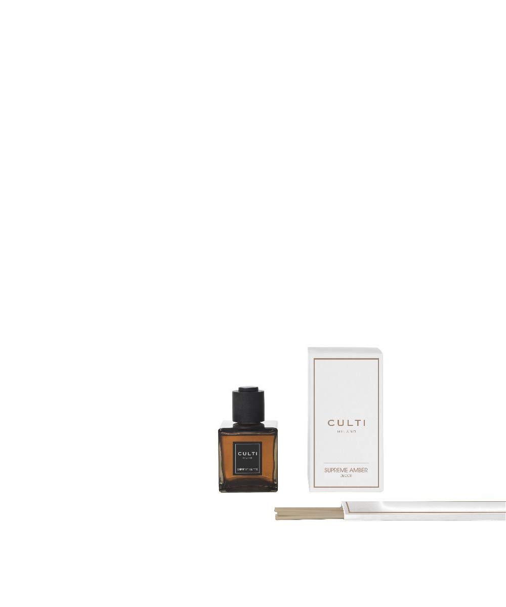 Culti Milano Duftstäbchen 250 ml | Duft Supreme Amber, Weihrauch, Benzoino, Patschuli, schwarzer Vanille, Zistrosen und Binken. - Brenndauer 3 Monate - Meterware von 10 bis 20 m²