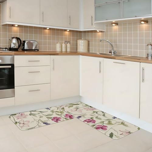Cómodos tapetes de pie antideslizantes con diseño de orquídeas para cocina 3