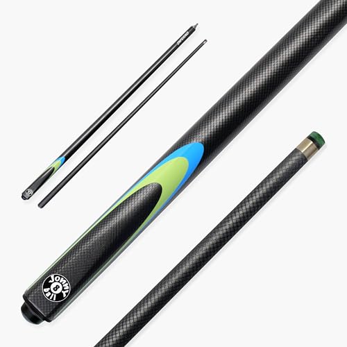 Jonny 8 Ball Inferno 57 Inch 2 Piece Centre Joint Graphite Fibreglass Low Deflection Snooker and Pool Cue with 9.5mm Layered Green Tip (Silver)