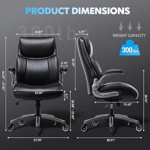 Image of Ergonomic PU Leather 300lbs Executive Office Chairs Set of 2, High-Back Home Computer Chair with Lumbar Support, Flip-Up Arms, Black
