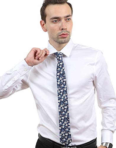 Image of JESLANG Men's Cotton Printed Floral Tie 2.56 inch Skinny Narrow Necktie Various Designs