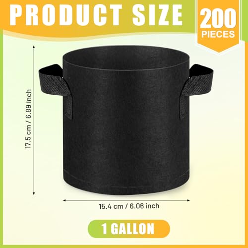 Image of Nuanchu 200 Packs 1 Gallon Grow Bags Bulk Aeration Fabric Pot with Handles