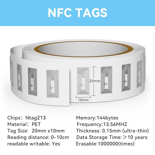 Timeskey NFC Tags Aufkleber NXP Original NTAG213 NFC Klebeaufkleber Klar NFC Sticker RFID Tag Wiederbeschreibbar 144Bytes Speicher Funktioniert mit iOS Kurzbefehle | Android - 50 Stück