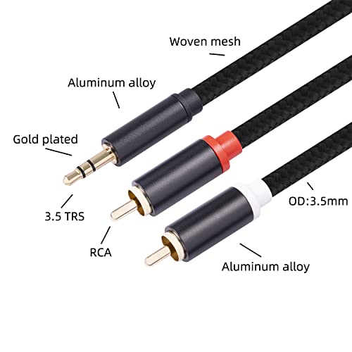 (10FT / 2 Pack) 3.5mm to RCA Cable,Gold Plated, 1/8 Male to Male Stereo Aux Cord Y Splitter Adapter for Tablets, Speakers, Smartphones, MP3, HDTV