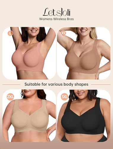 Image of LetsJoli Bras for Women Supportive Wireless Push Up Bra Full Coverage No Underwire Seamless Plus Size for Older Women
