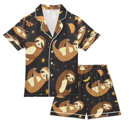 senya Pajama Sets Silky Button Down Nightwear Sleepwear Size 5-14 Years Moon Star Sloth