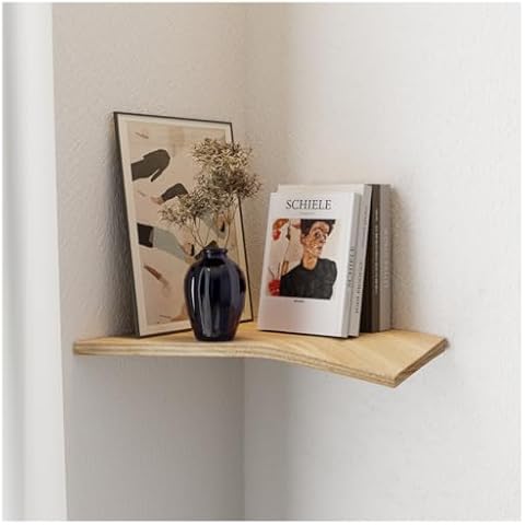 EWART WOODS Corner Shelf of Oak Wood, Floating Wall Plant Shelves, Indoor Unit for Small Spaces, Bedroom Bookshelf, Wall Mount Shelving, Walnut Ledge (Ash) Cover
