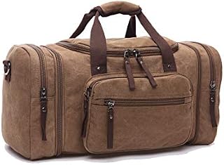 Duffle Bag, Unisex Canvas Holdall, Large Travel Duffles Travel Carry On Duffle Bags Overnight Weekend Weekender Bag Travel Tote for Men and Women Coffee