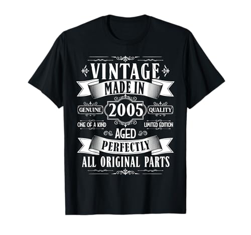 Vintage 20th birthday men Born 2005 20 years old Bday mens Maglietta