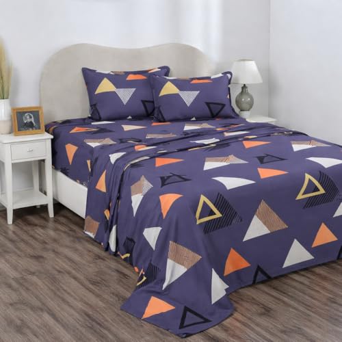 Image of BSB HOME 2 Bedsheet Combo Set with 4 Pillow Covers - Premium Cotton Glace Cotton Microfiber Printed Double Bedsheets, 2 Elegant Colors, Soft Breathable Luxury Bedding Set - Yellow and Purple