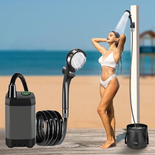 Walbest Portable Shower for Camping Shower, 6000mAh Rechargeable Outdoor Showers with Smart Digital Display, Travel Camp Pump for Hiking, Travel, Car, Pet Grey