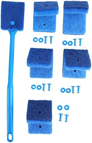 Tnfeeon Aquarium Scraper Double Sided Sponge Brush Cleaner Long Handle Fish Scrubber Sponge Scrubber Cleaner for Glass Aquariums and Home Kitchen 15.7 inches(Blue)